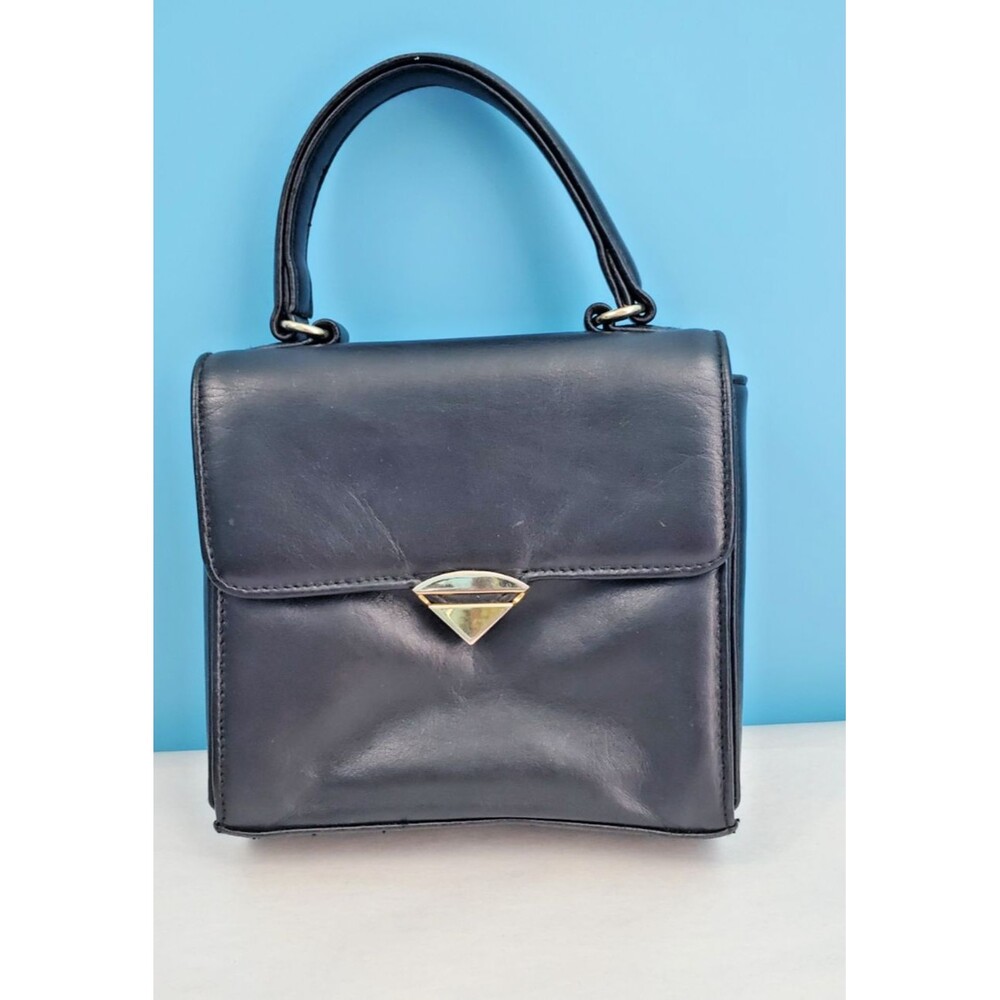 Jennifer Moore Vintage Black Leather Top Handle Handbag Structured Flap Purse...